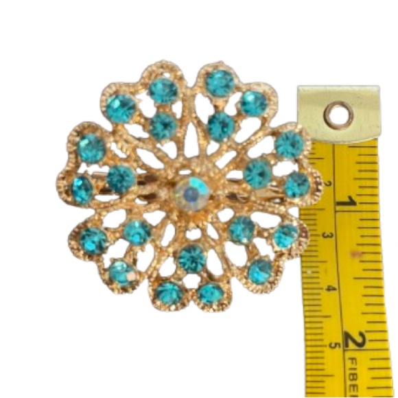 Elegant Gold and Blue Floral Brooch - Picture 3 of 3